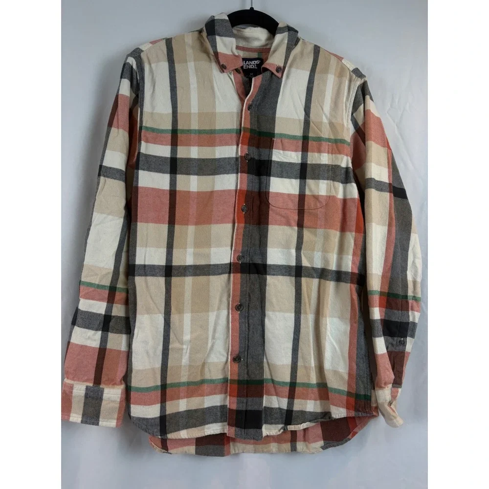 Lands End Mens Medium Traditional Fit Plaid Flannel Button Down Shirt Multicolor